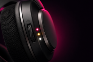 silent disco headphone with volume control showing